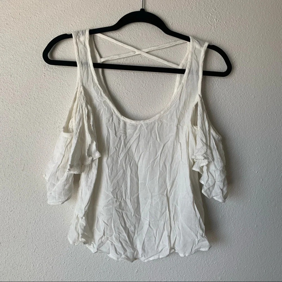 Lovers + Friends white flowy cold shoulder crop blouse XS - Picture 1 of 6